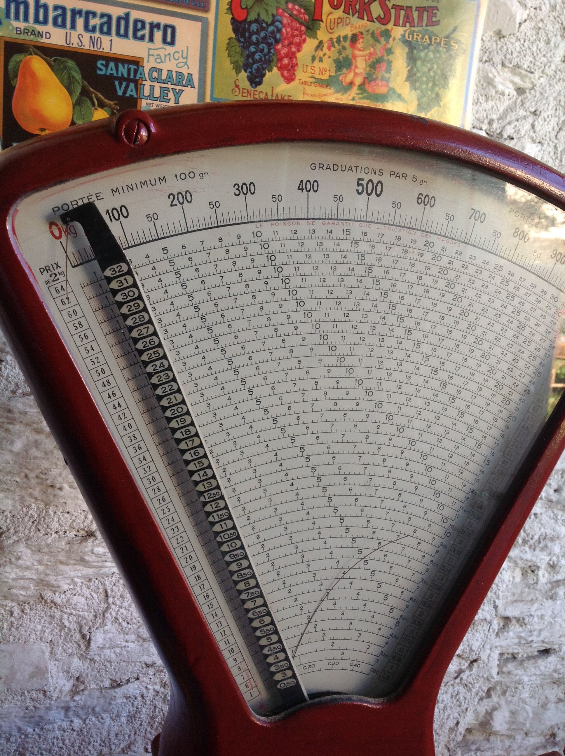 Vintage red Testut grocer's balance