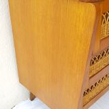Chest of drawers wood and rattan 60s