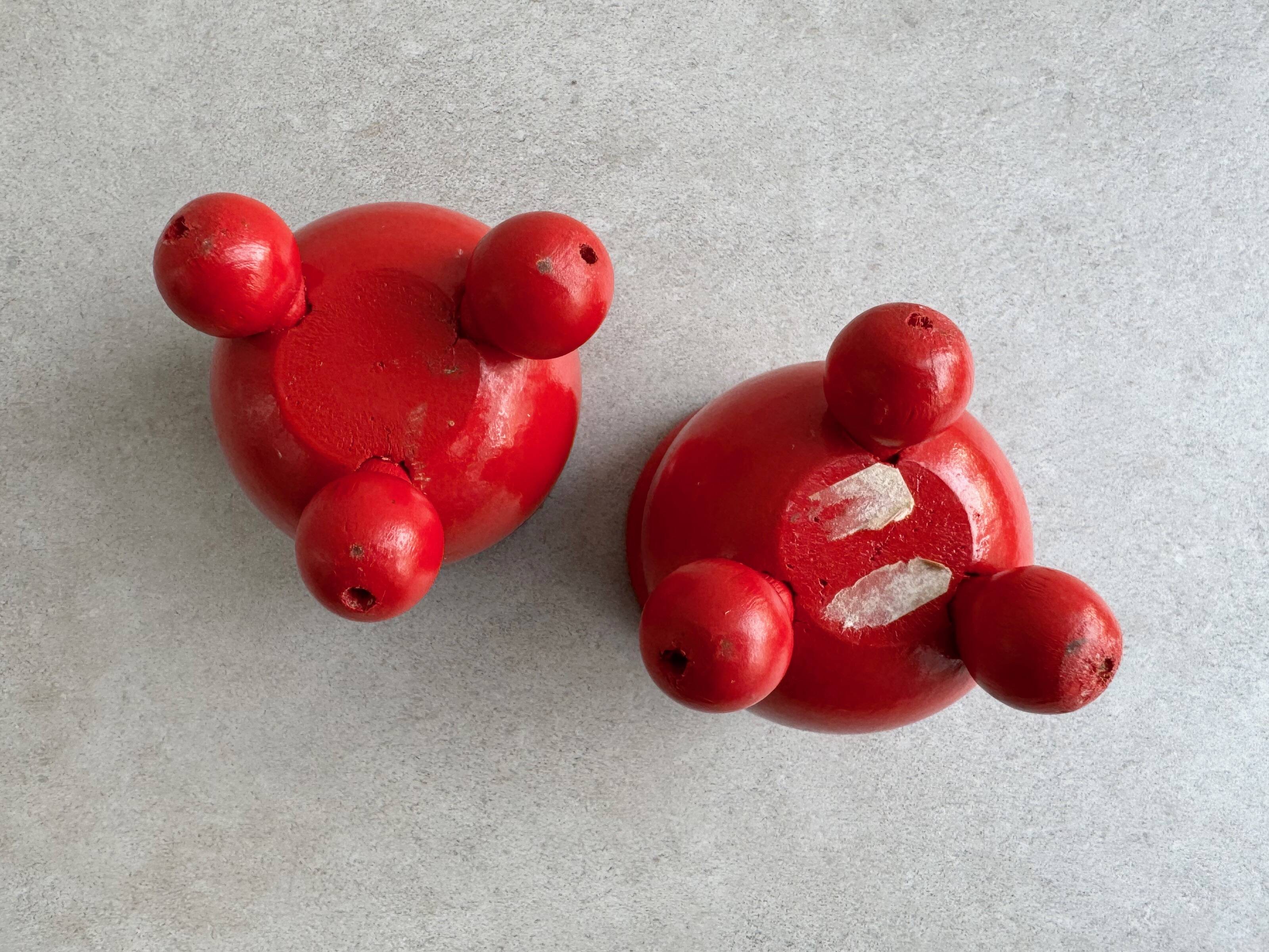 Set of 2 Vintage Scandinavian candle holders - red wood
