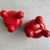 Set of 2 Vintage Scandinavian candle holders - red wood