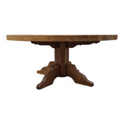 Table basse ronde en chêne de 100 cm des années 1970