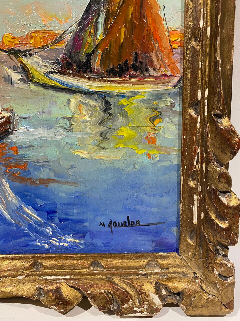 Tableau ancien, Marine à Saint-Tropez, signé, années 50/60