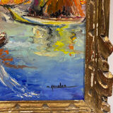 Tableau ancien, Marine à Saint-Tropez, signé, années 50/60