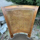2 cane and velvet armchairs