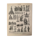 Lithograph engraving on Indochina of 1897