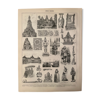 Lithographie gravure sur l’Indochine de 1897