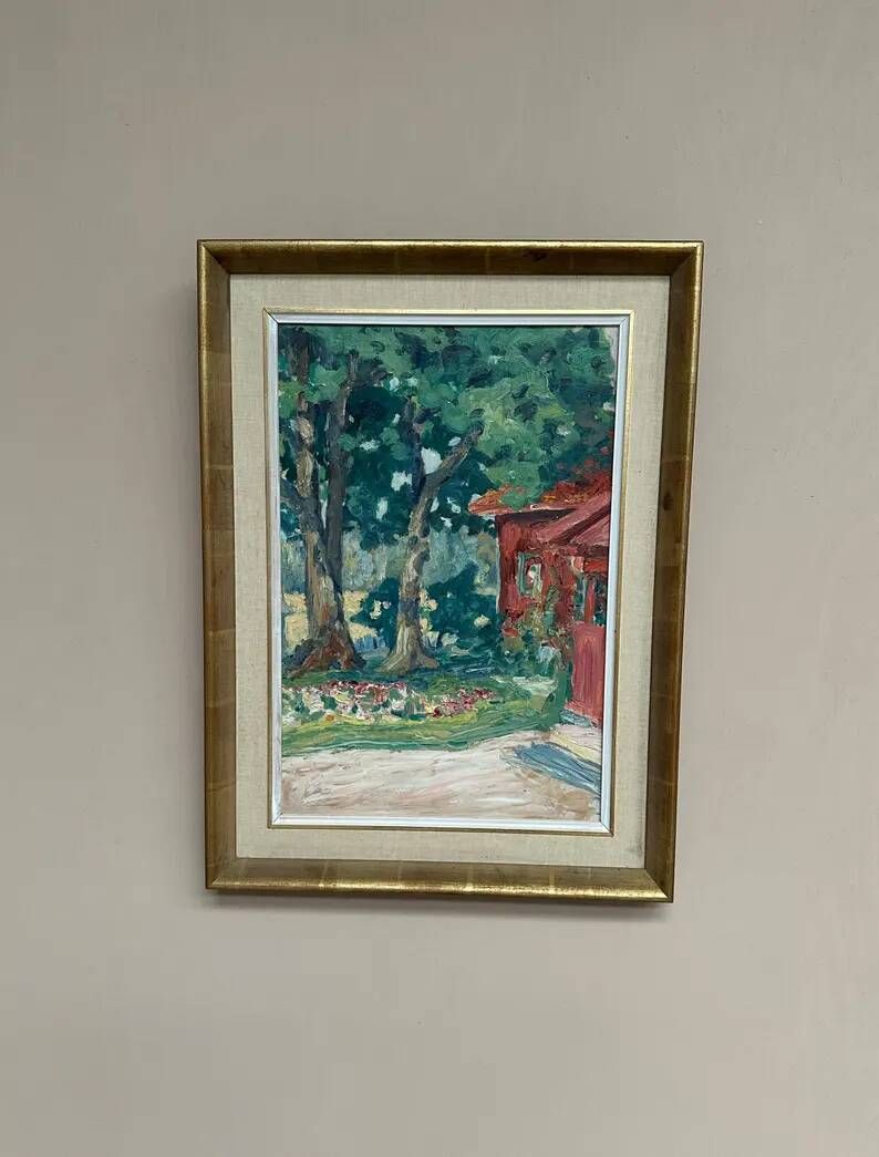 Original Swedish Oil on Panel – “House in Naantali” by John Rosenqvist – Signed – Vintage and Framed – 56.5 × 42 cm (22.2" × 16.5")