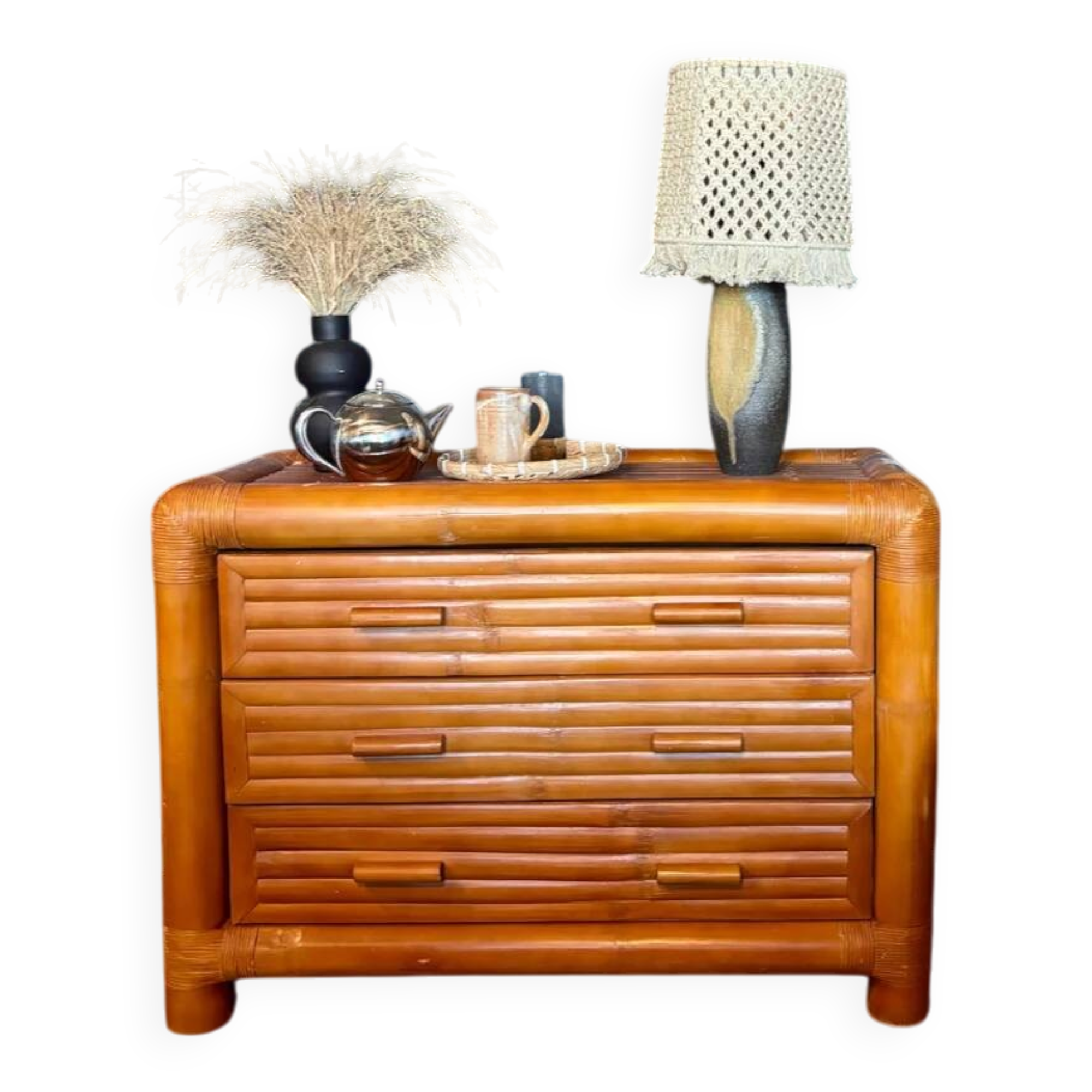 70s/80s bamboo chest of drawers