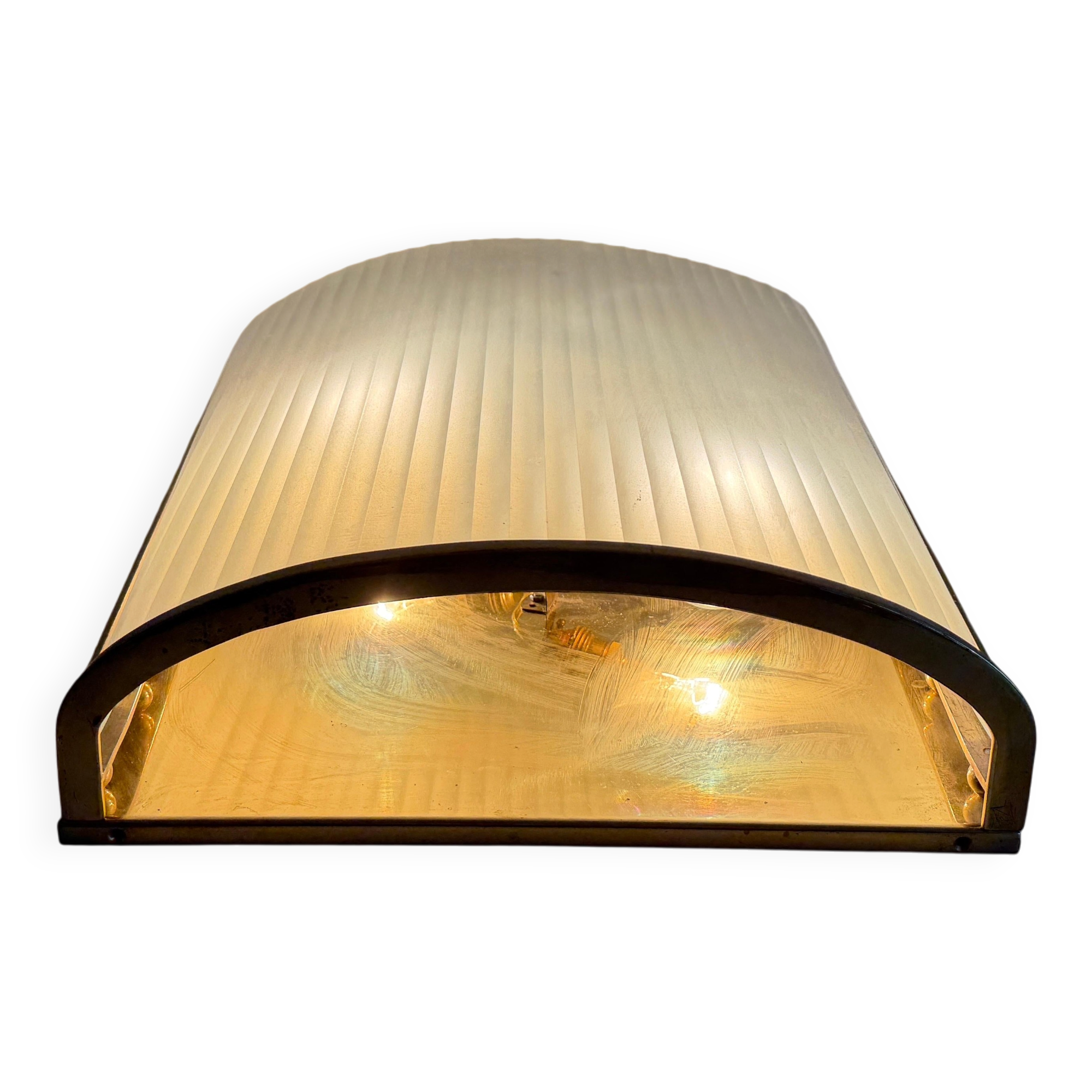 Large heavy glass wall light with a brass frame from the mid-century, 1950s, Italy.