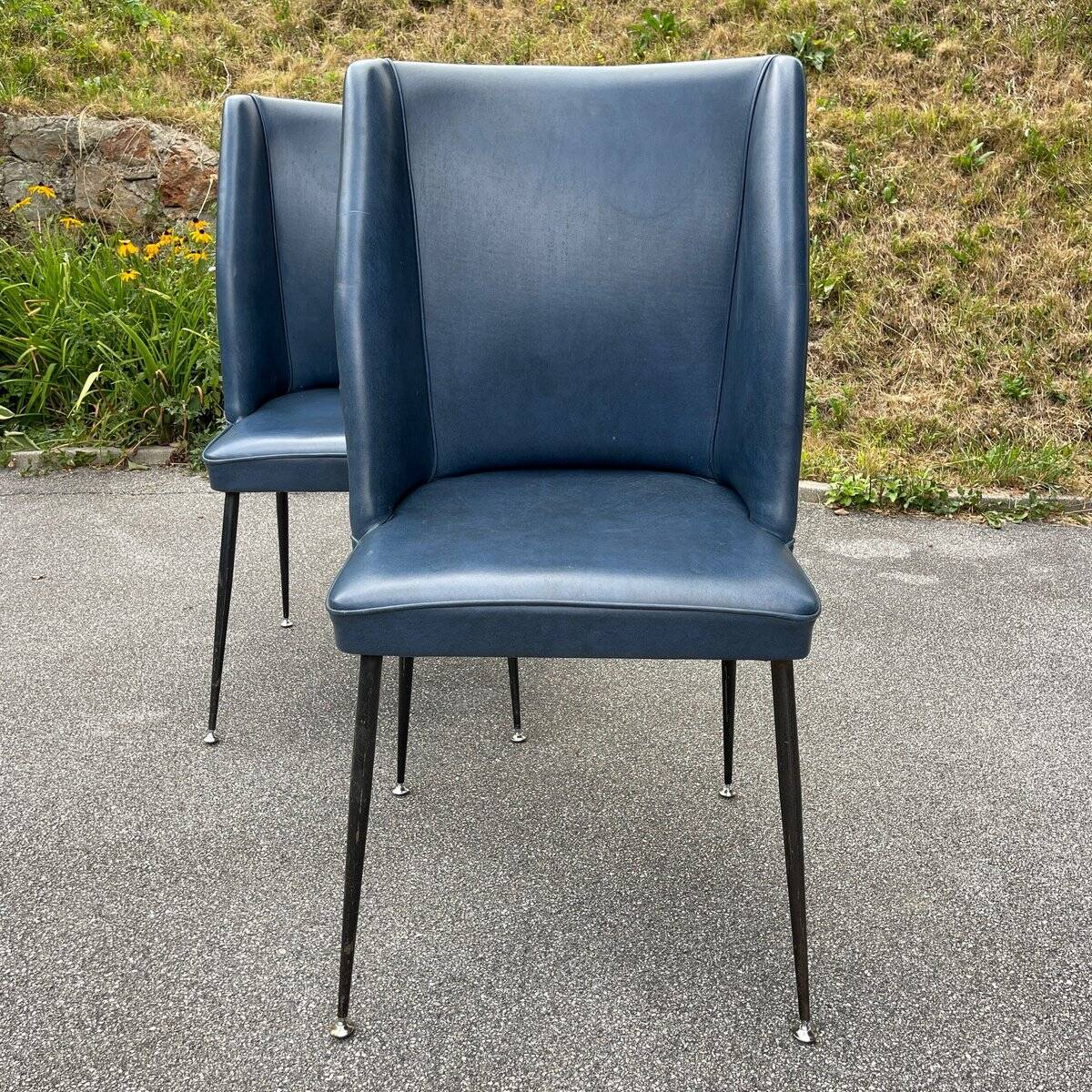 Set of blue dining chairs, Italy, 1950s