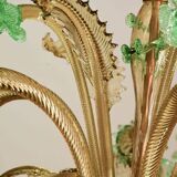 6 arms vintage Venetian chandelier, green Murano glass, 1950s