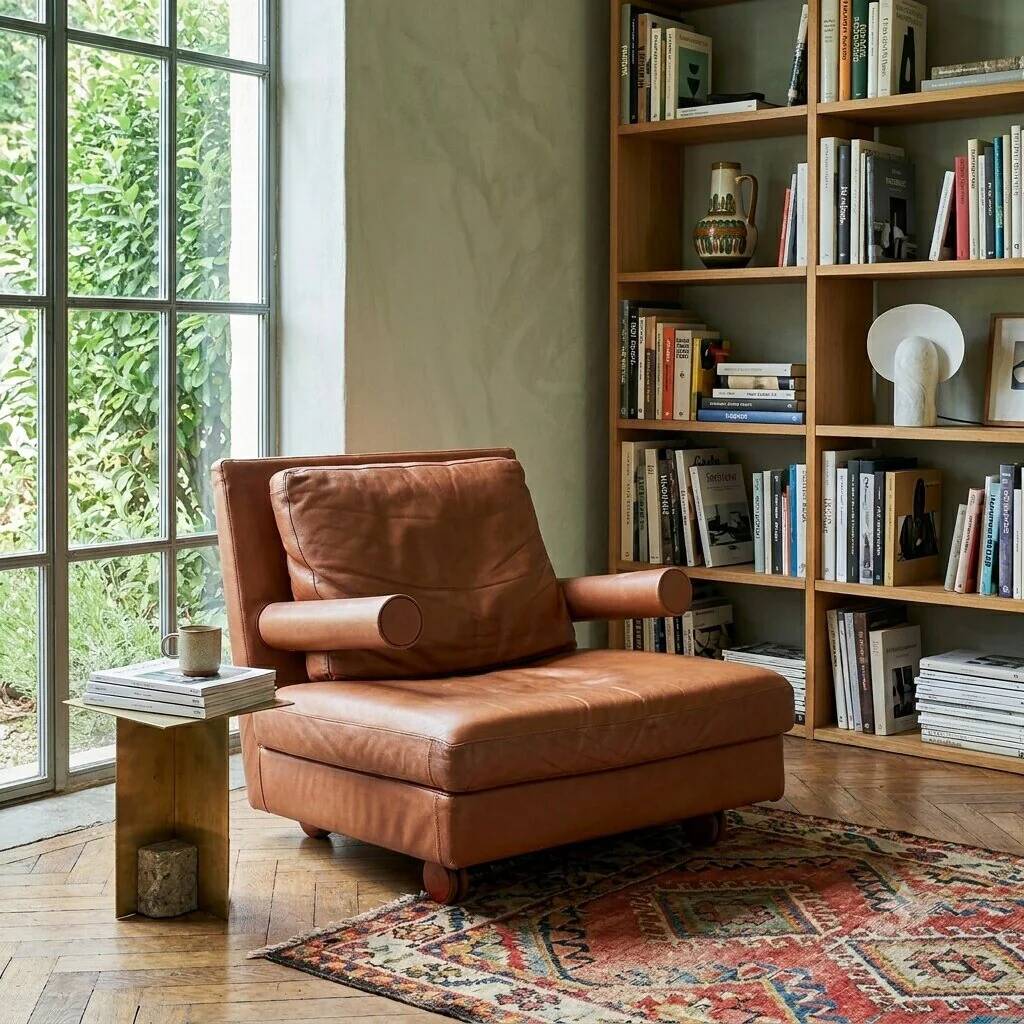 Fauteuil Baisity B&B, design vintage Antonio Citterio, cuir, années 1980
