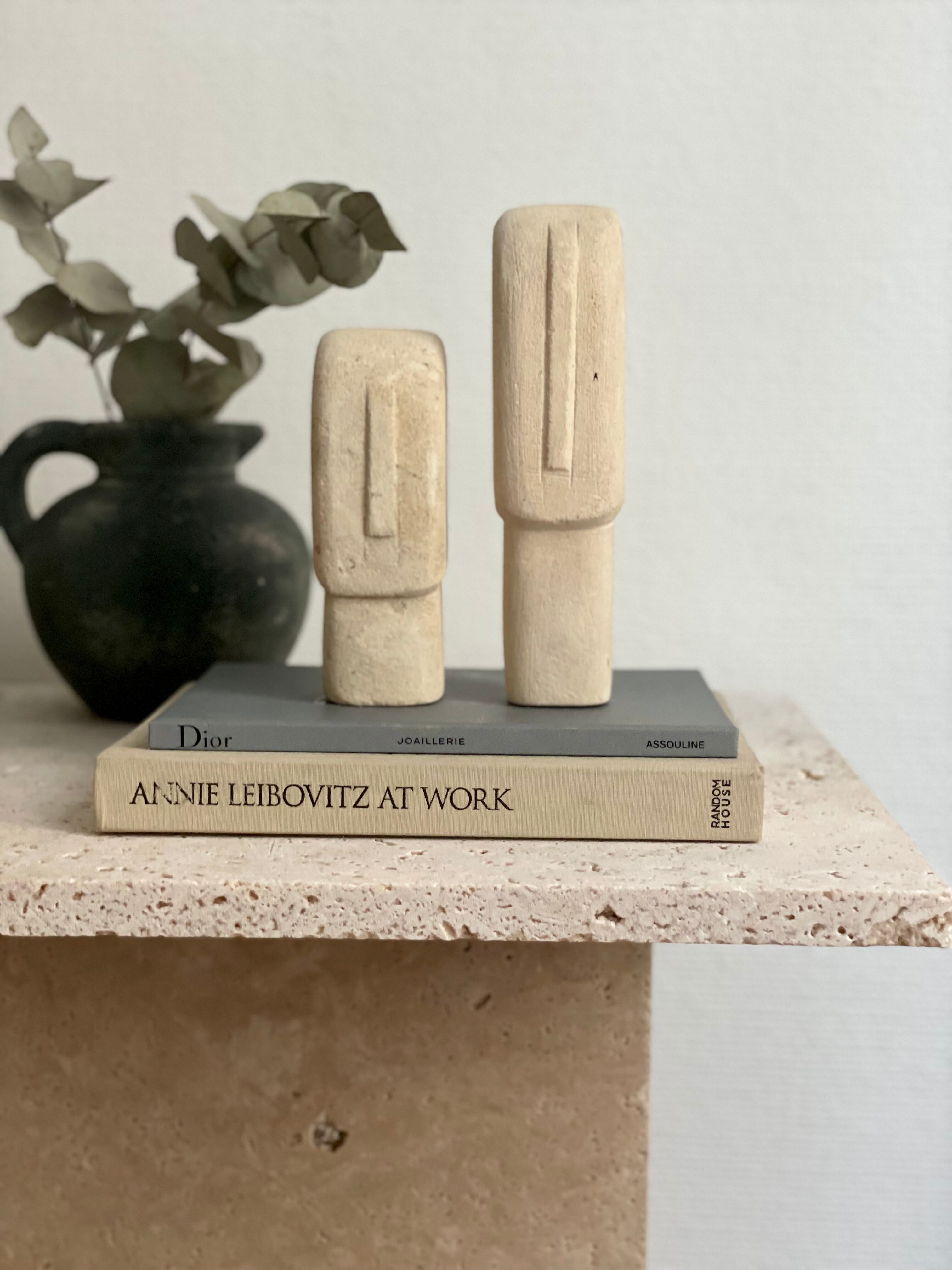 Minimalist travertine stone side table