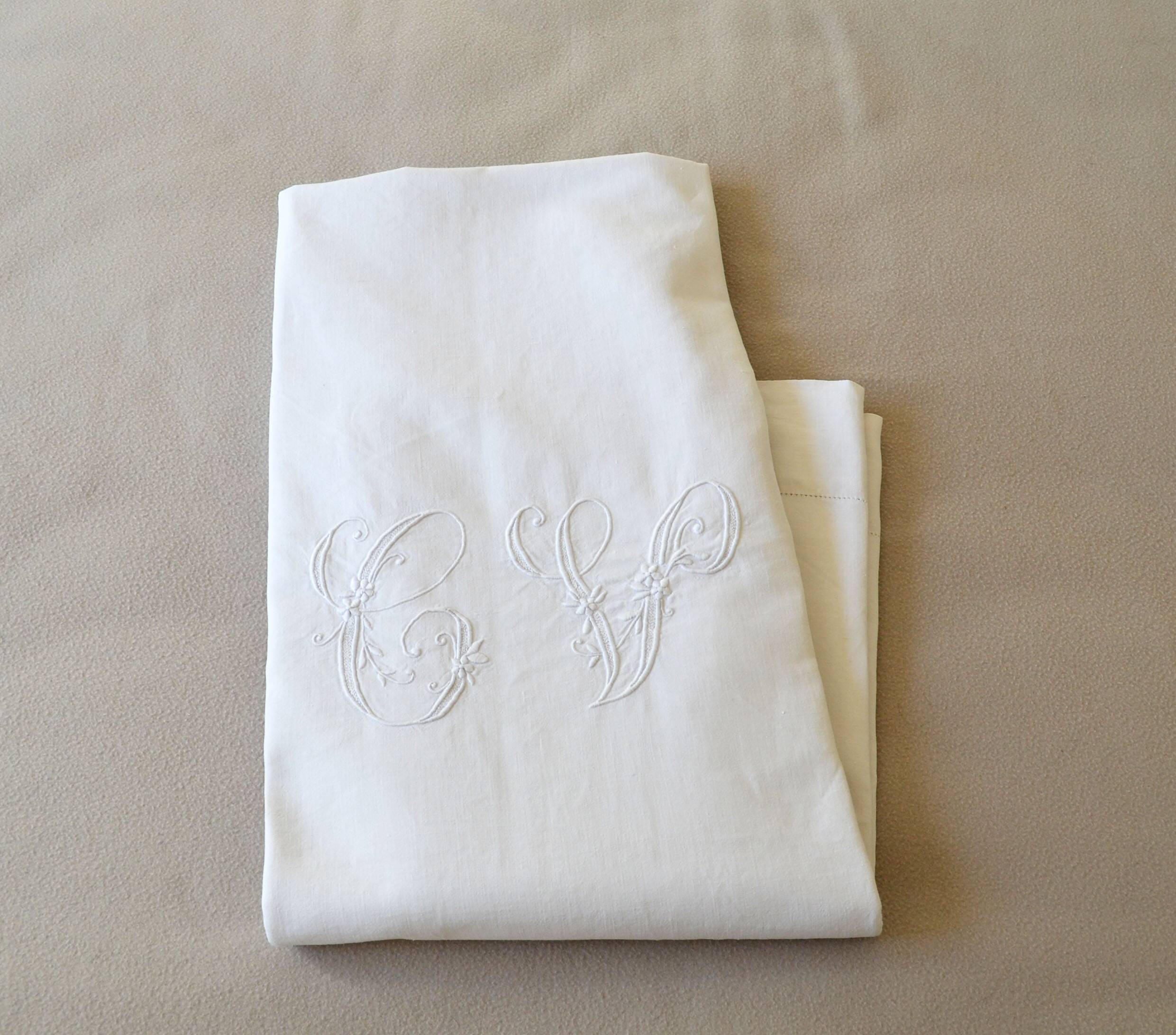 Old linen/cotton sheet large monogram