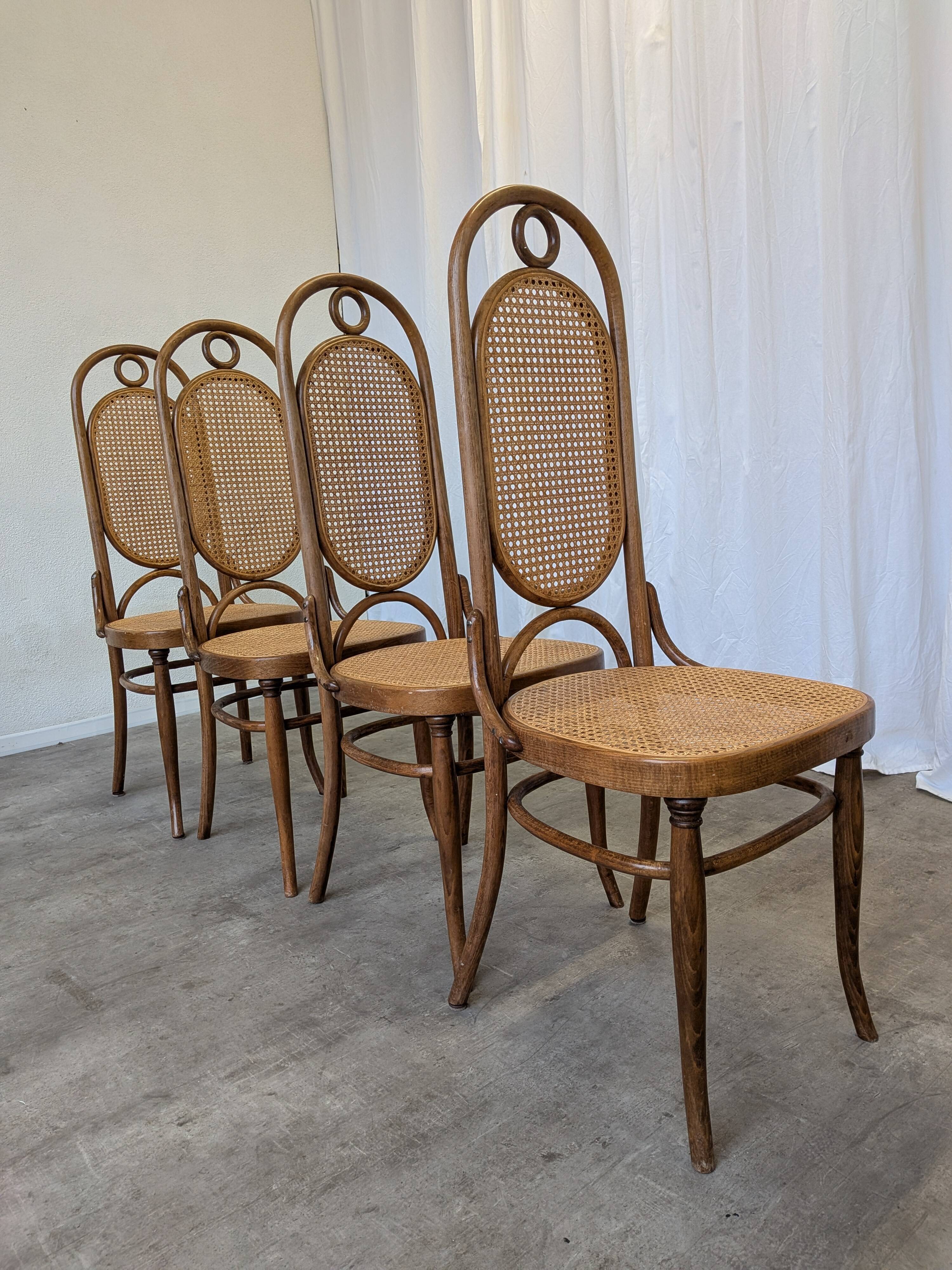 Set of 4 Vintage Bentwood Cane Dining Chair, Thonet Style, 1970s Yugoslavia