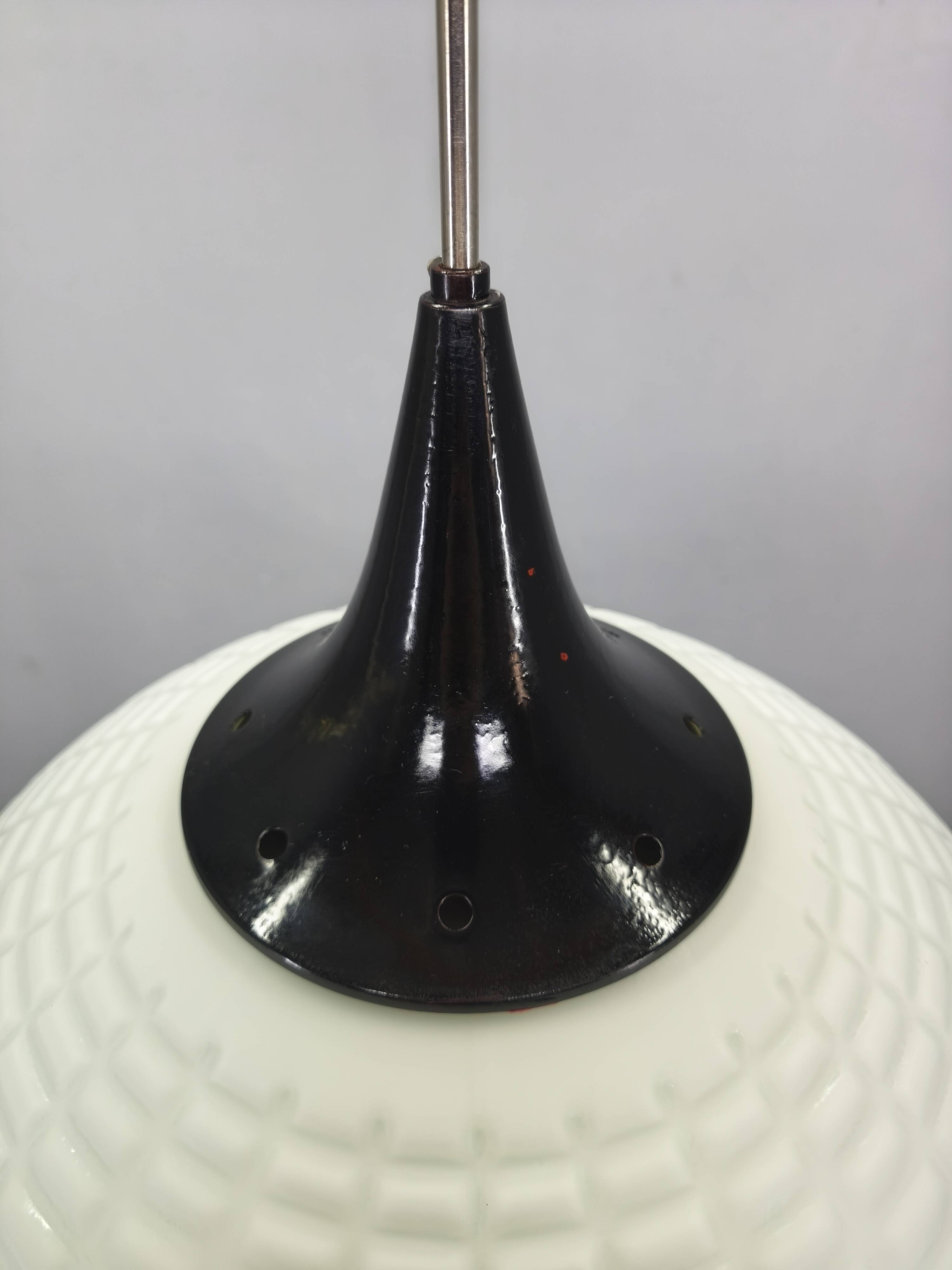 Adjustable Czech Pendant Light, Opaline Glass, 1970s