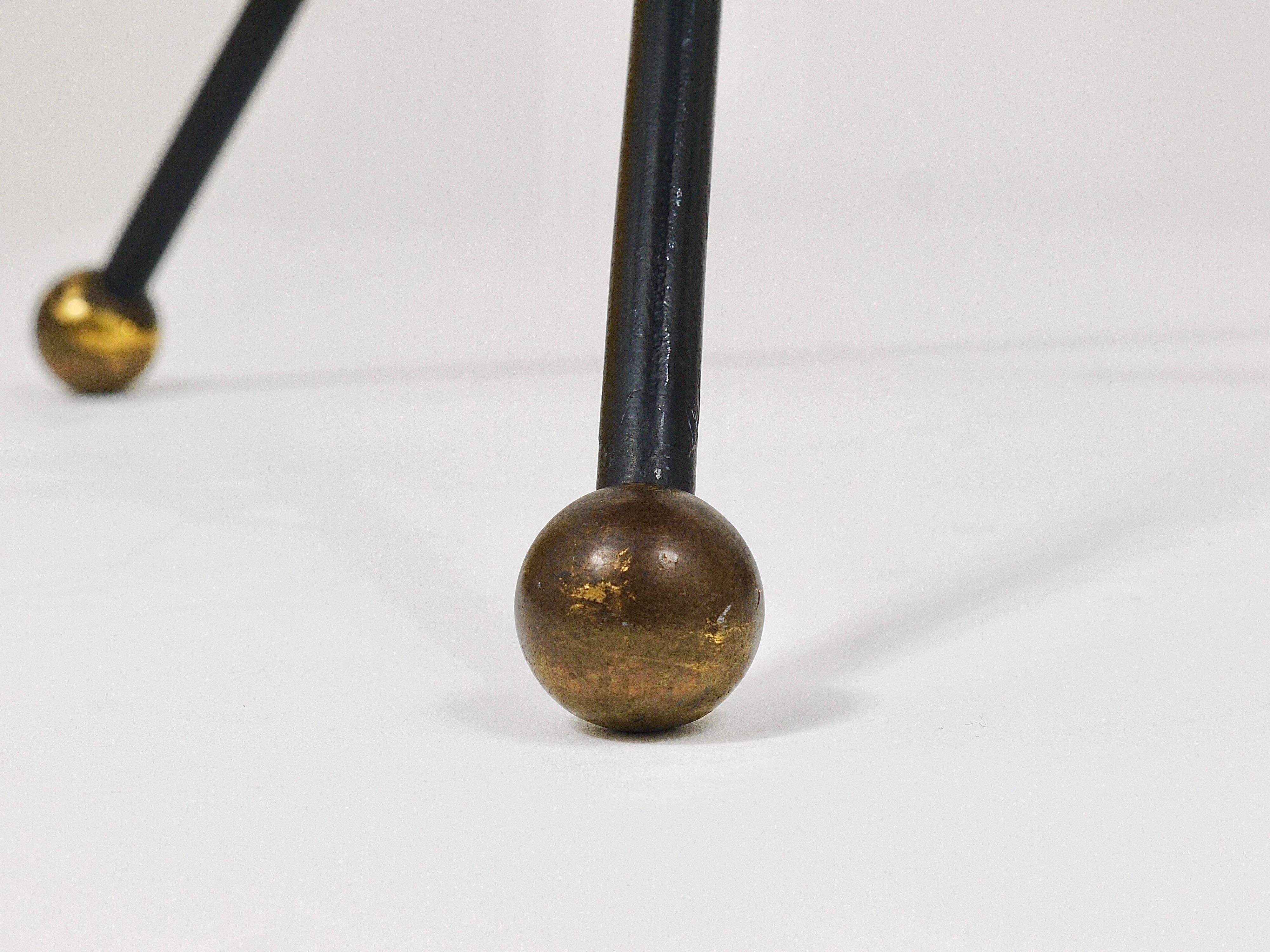 French mid-century mirror side table, Jacques Adnet style, brass, 1950s.