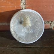 Vintage Round Ceiling Light Moulded Glass + White Metal Surround #D90