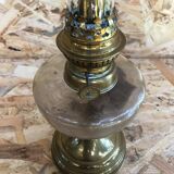 Ancienne lampe pétrole piédestal laiton & corps verre