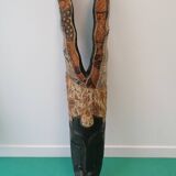 Ethnic wall mask carved wood and printed fabric – 101 cm