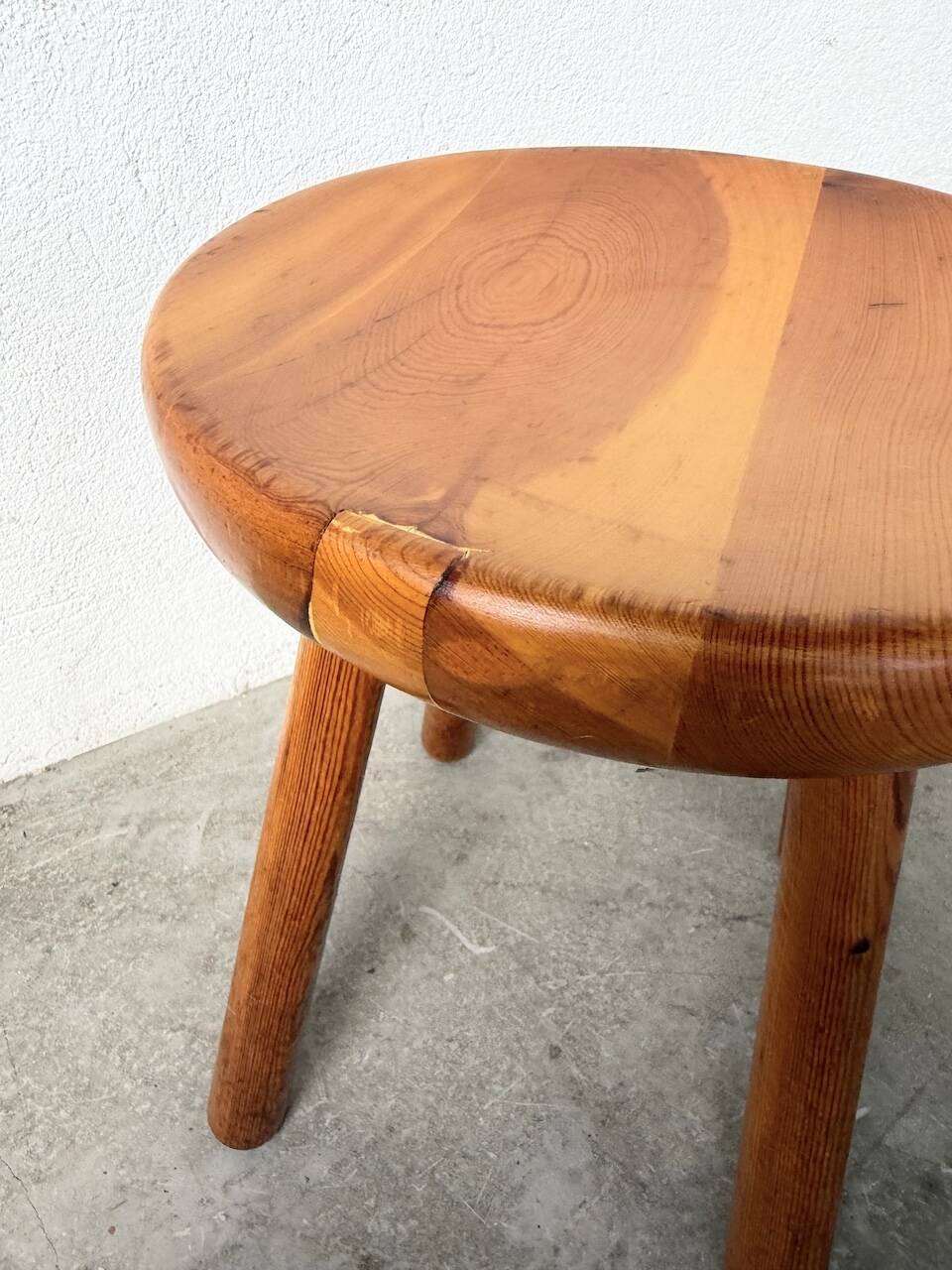 Pine stool assigned to Charlotte Perriand for Les Arcs.