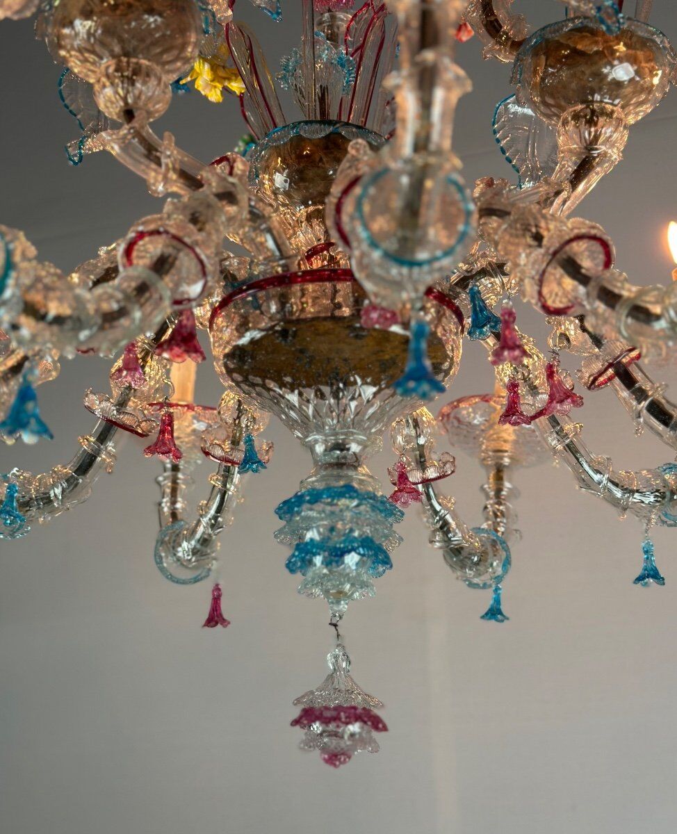 Venetian chandelier rezzonico in multicolored murano glass circa 1920