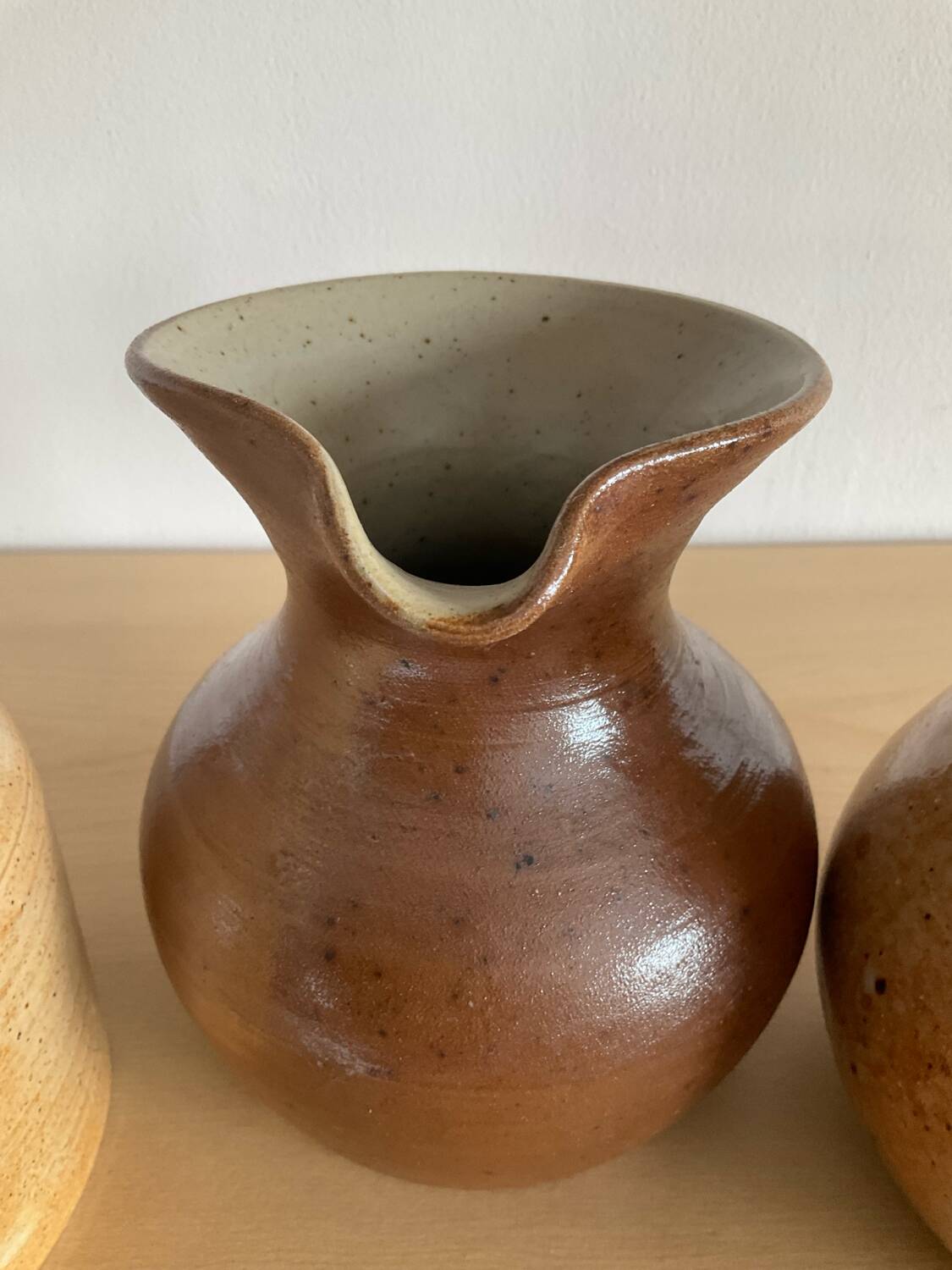 Trio of vintage stoneware jug vases