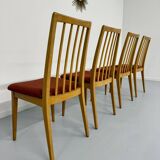 Set of 4 chairs in solid beech and vintage orange fabric, 70s design