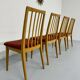 Set of 4 chairs in solid beech and vintage orange fabric, 70s design