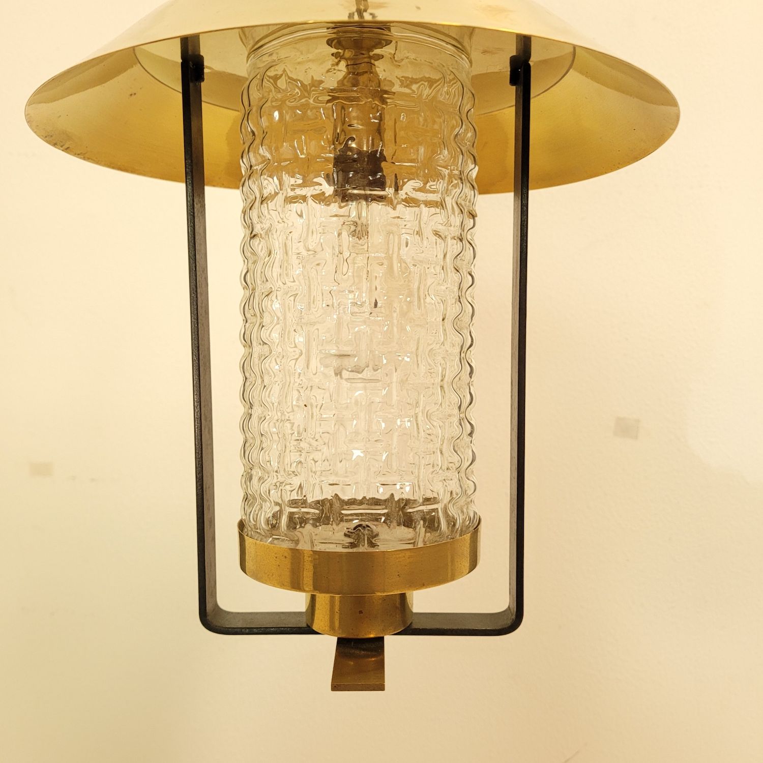 Vintage Pendant Lamp Maison Arlus in glass and brass year 70