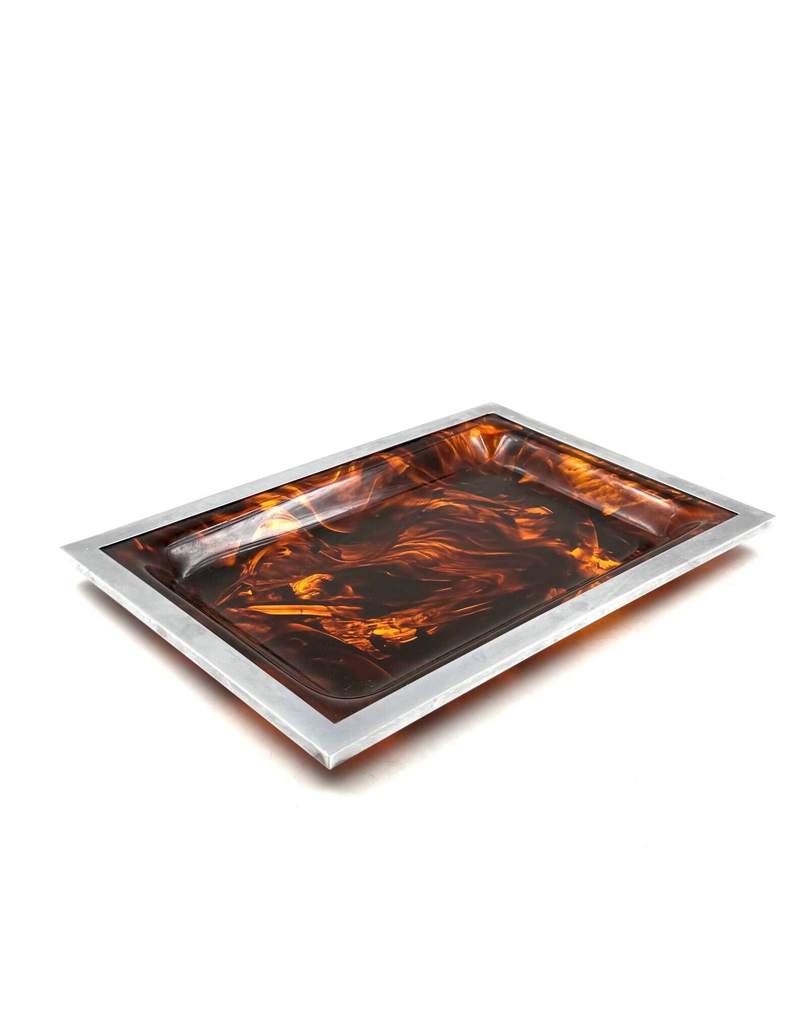 Brass and tortoiseshell lucite tray, Italy 1970s