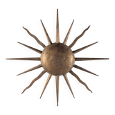 Golden sun mid-century ceiling lamp with curved rays, 1960s