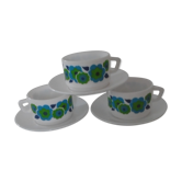 3 cups and cups lotus blue green Arcopal France vintage