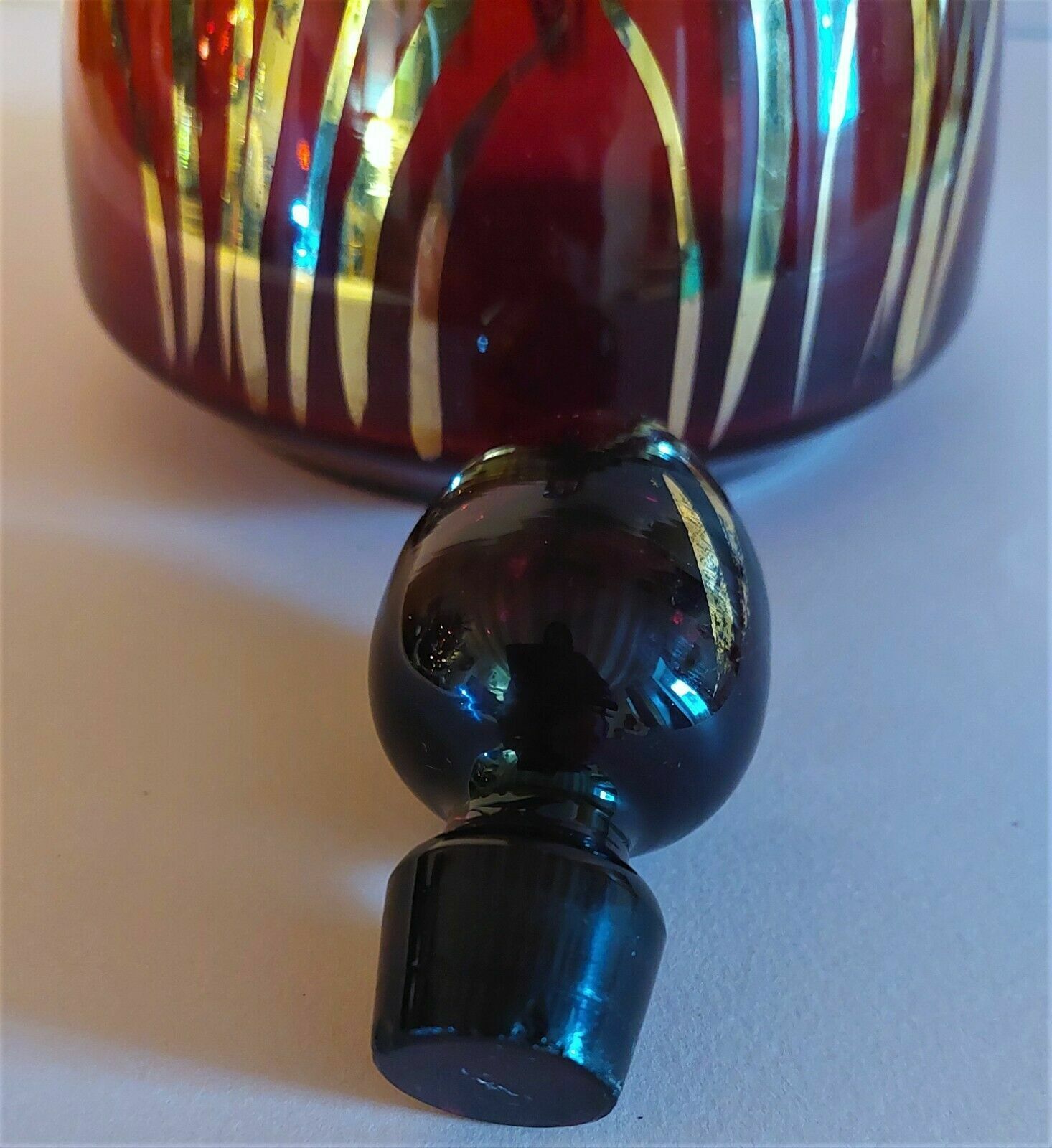 Vintage glass decanter Monaco glassware ruby and gold