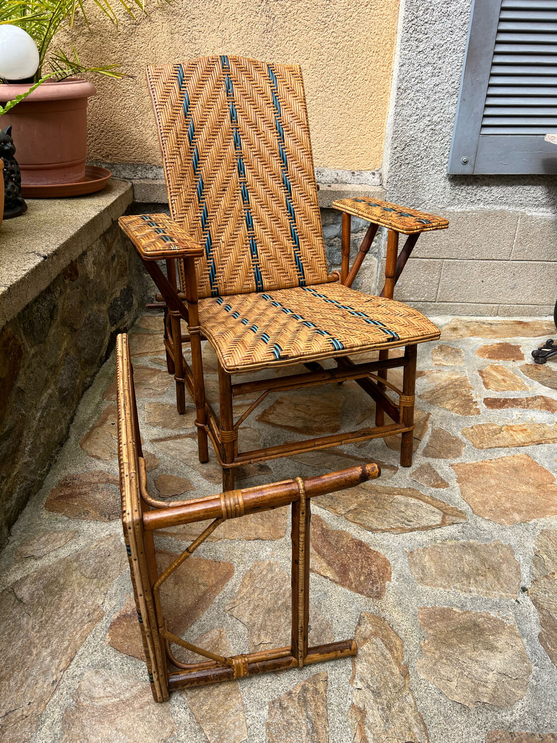Vintage rattan and wicker deckchair
