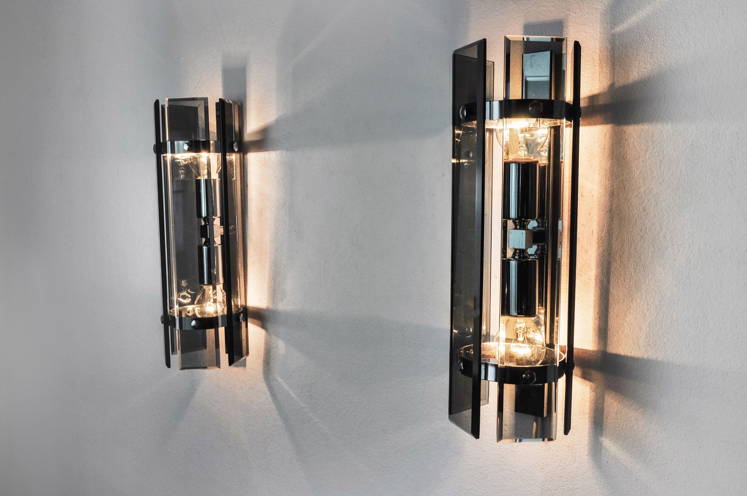 Pair of veca sconces, murano beveled glass, italy, 1970