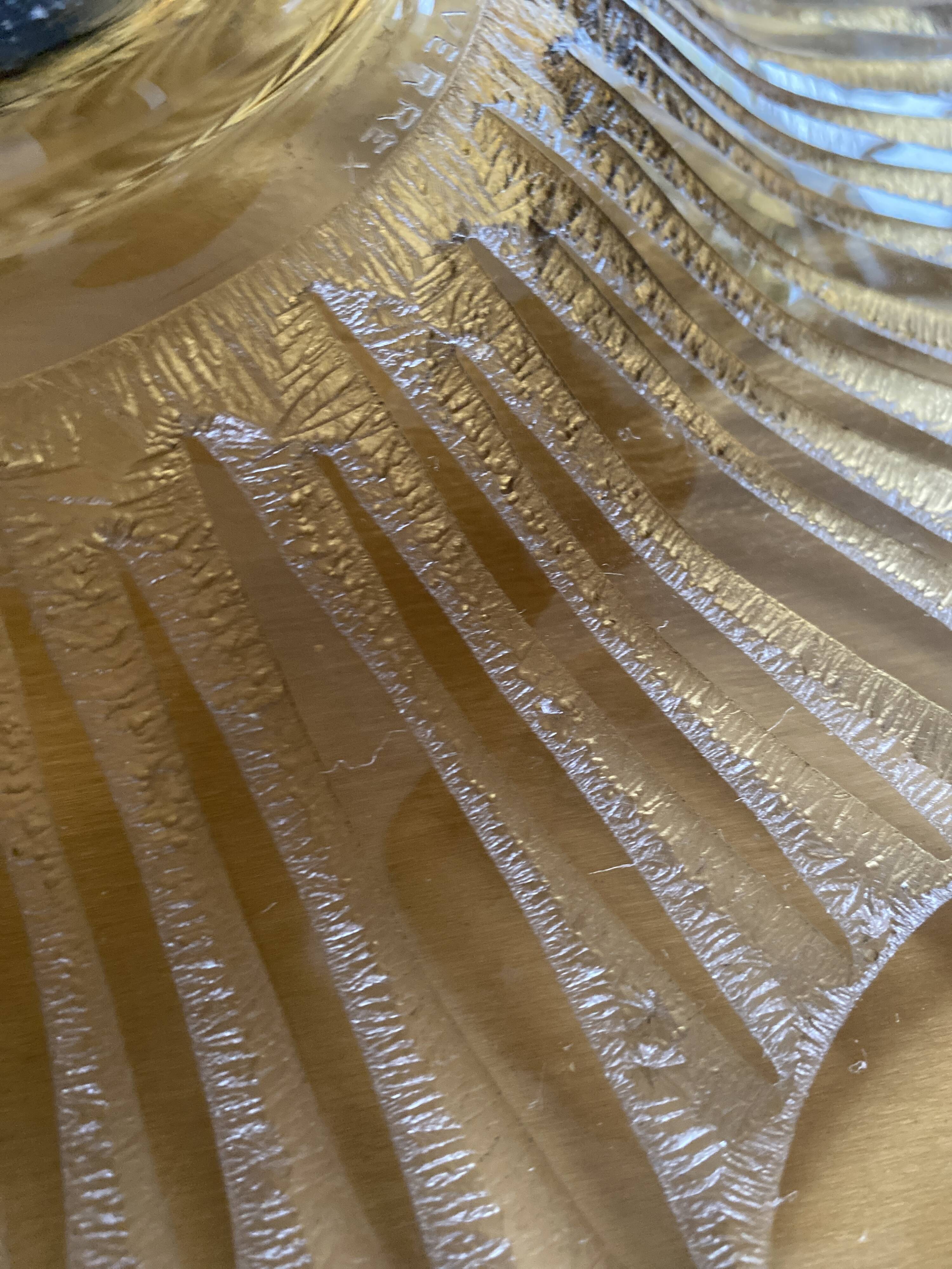 Old Verrex smoked glass fruit bowl, with a radius decoration cut into the glass