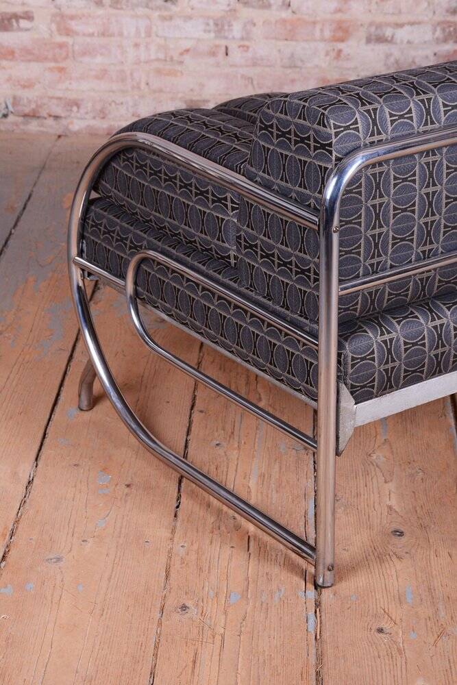 Bauhaus Sofa in Chrome and Fabric from Robert Slezak, Czech, 1930s