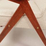 Fauteuil Bouclè de J. Chierowski, 1960 Pologne, Fauteuil en bois Design scandinave