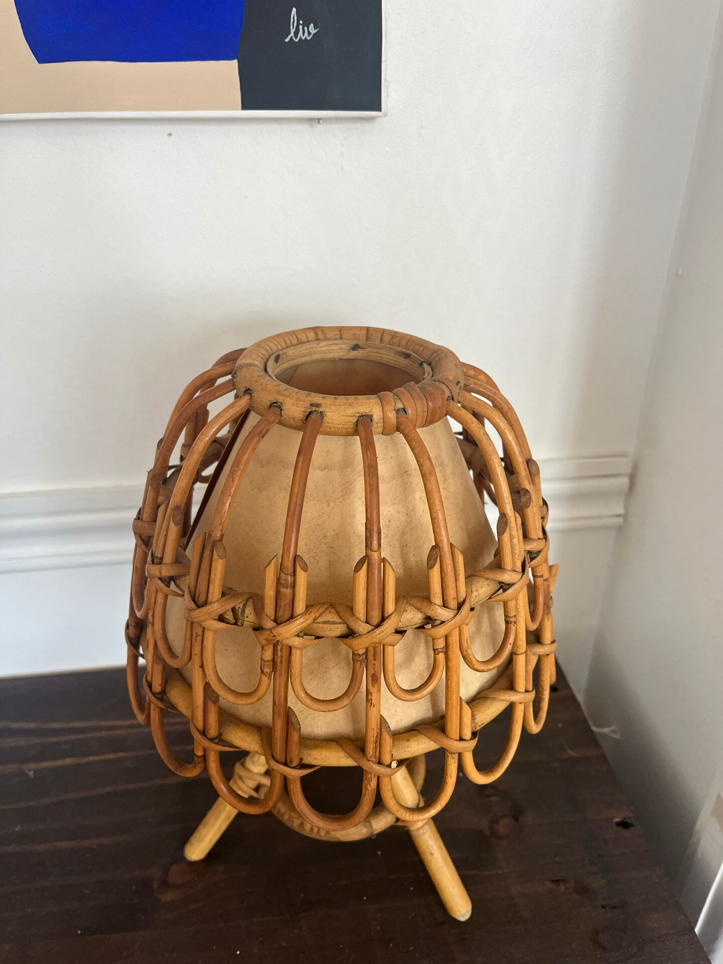 Lampe en rotin Louis Sognot années 1960