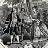 6 black dessert plates Old and Johnston Bordeaux 19th century astrology