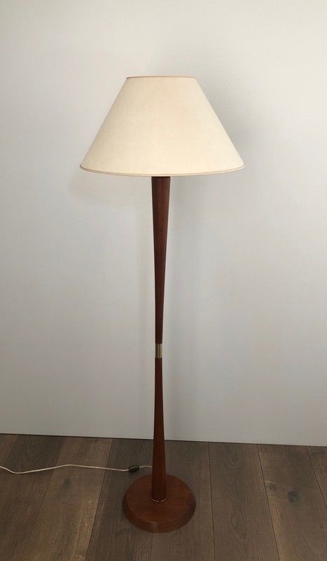 Floor lamp in exotic wood and brass