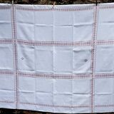 antique red and white table service "DB" tablecloth 1.55m x 2.20m and its 12 napkins