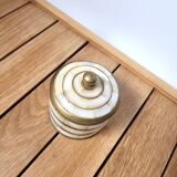 Small round box in mother-of-pearl and brass