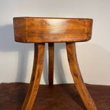 Brutalist oak stool with curved legs, handcrafted