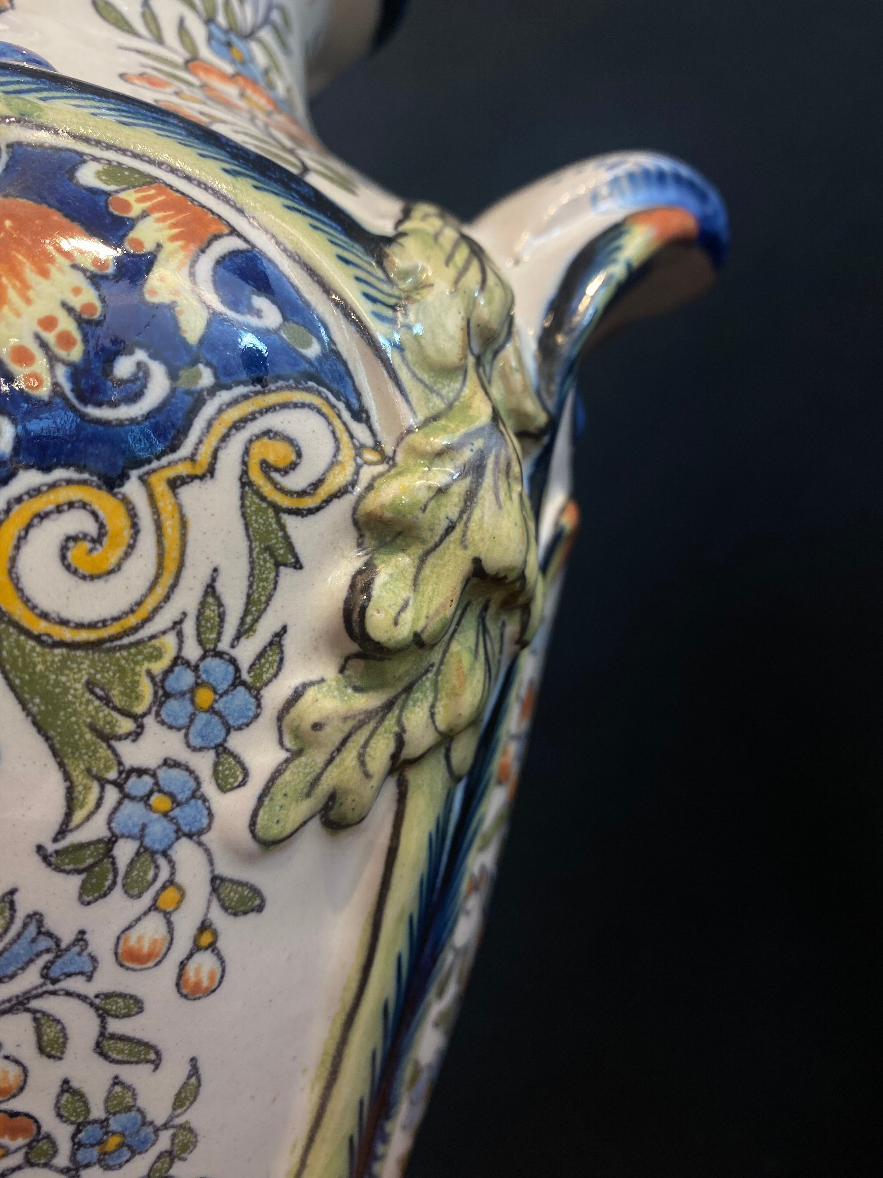 Pair of Desvres vases, signed Jules Verlingue, 1900