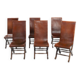 Pierre Lottier brown Spanish leather Slipper chairs by Almazan, 1950s
