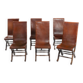 Chaises Slipper en cuir espagnol marron Pierre Lottier par Almazan, années 1950