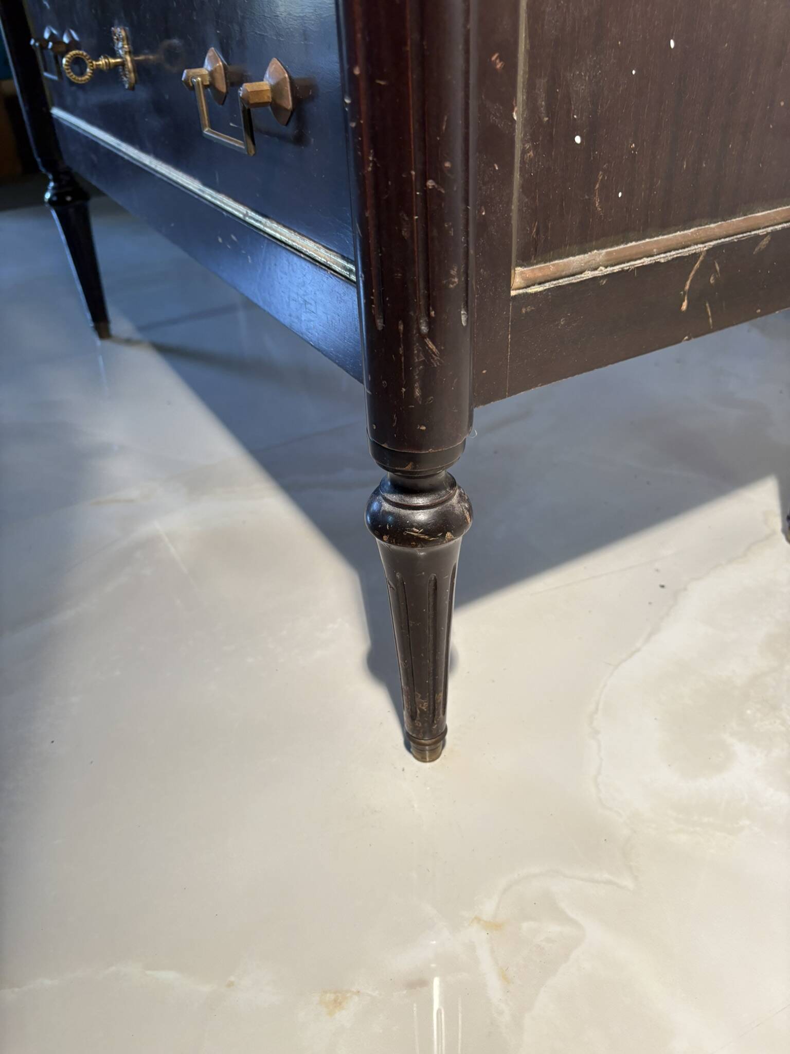 Louis XVI style 3-drawer chest of drawers, marble and gilded bronze