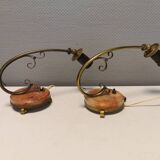 A set of very old art deco table lamps, estimated 1920s in brass and marble.